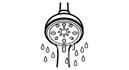 Shower head dripping clean water in a simple line art illustration