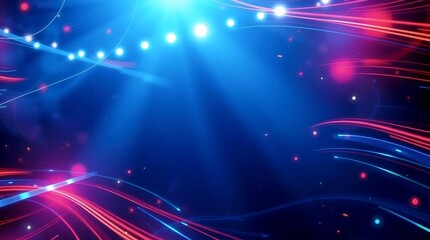 Obraz premium vibrant blue stage lights shining with particles and lens flare concert performance illumination background