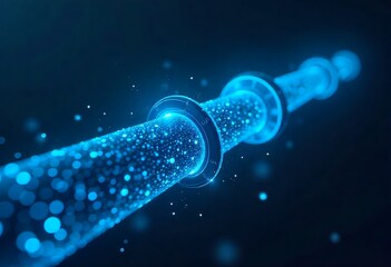 Futuristic digital pipeline with AI, ML, IoT sensors enables smart leak detection, sustainable water management, and automation. Innovative tech interface visualizes data flow for urban infrastructure