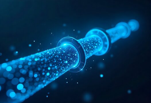 Futuristic digital pipeline with AI, ML, IoT sensors enables smart leak detection, sustainable water management, and automation. Innovative tech interface visualizes data flow for urban infrastructure - Powered by Adobe