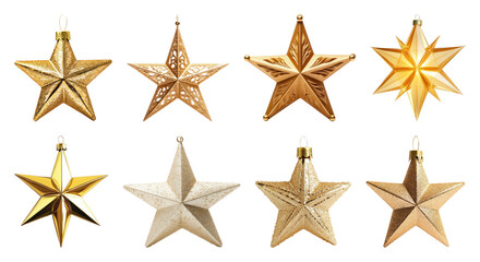 Obraz premium PNG Golden star ornaments collection, element set on transparent background