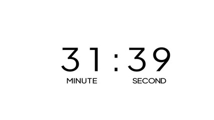 38 minutes countdown animation. Countdown timer number animation. Minutes countdown on white background.