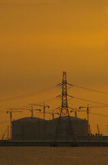Coastal industrial estates with the evening sunlight