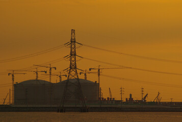 Coastal industrial estates with the evening sunlight