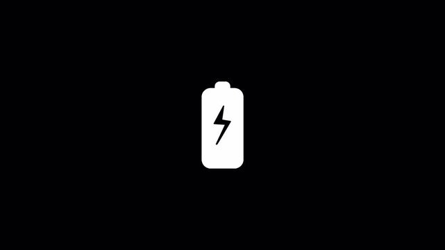  Simple low battery animation. Digital red low battery icon on black transparent Loop background. Blinking low battery animation.