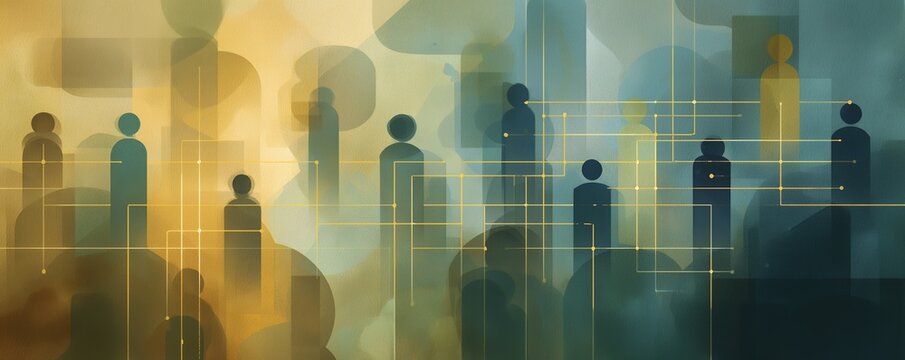 Abstract network of interconnected figures on a mottled background, concept for social networking, organizational structure and data connectivity