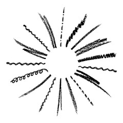 Black funny doodle sun. Hand drawn illustration isolated on white background. 