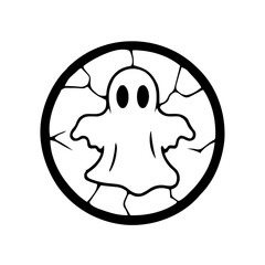 Obraz premium Halloween – Spooky Creatures & Characters (BW Outline) – ghost round with cracks