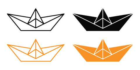 Contour and Vector Paper Boat Symbol – Creative Origami Graphic Design.