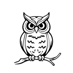 Fototapeta premium Halloween – Spooky Creatures & Characters (BW Outline) – owl perched front view