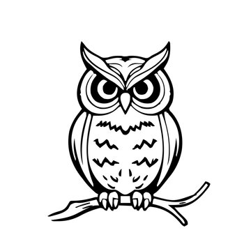 Halloween &ndash; Spooky Creatures & Characters (BW Outline) &ndash; owl perched front view