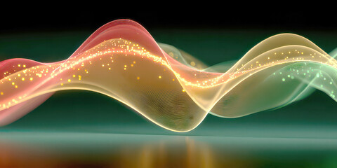 Ethereal Flowing Light Wave with Glowing Particles in Yellow and Green Hues