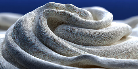 Macro Closeup of Textured Woven Fabric Spiral with Rough Beige and White Folds