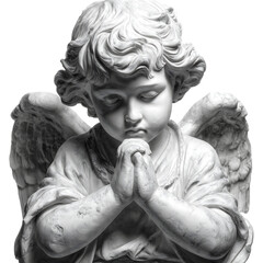 cherub statue praying with folded hands isolated on white background