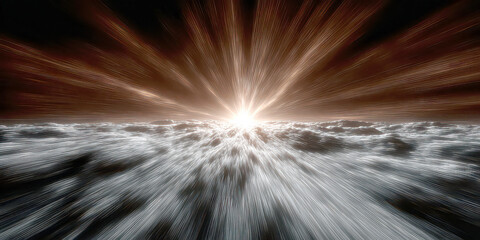 Bright Explosive Light Burst Over Abstract Textured Horizon Background