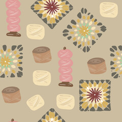 Knitting balls wool cotton bobbins with wool yarn needlework crochet knitting set hand drawn knitting set hand drawn in watercolor