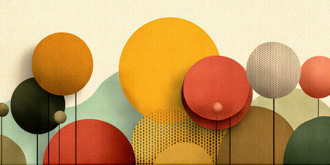 Abstract Landscape with Layered Textured Circles and Earth Tone Colors