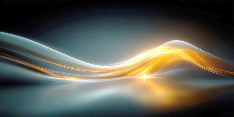 Dynamic Golden and Blue Light Wave Abstract Glowing Across Dark Surface
