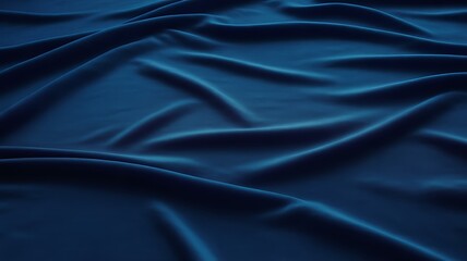 Fototapeta premium Abstract dark blue satin fabric with elegant folds and soft lighting, luxurious textile background