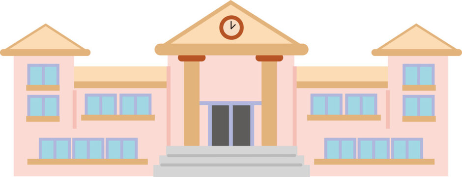 chool Building Front View with Clock