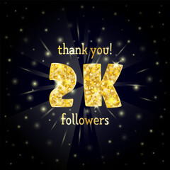 Vector illustration of  gold design for a thank you 2K followers.