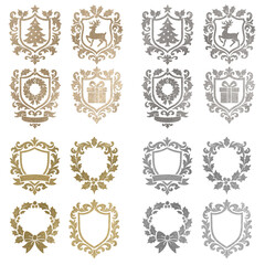 Christmas holiday luxury gold silver foil crests wreaths