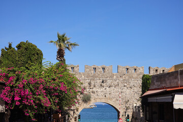 Old town of Rhodes city, view of the Panagia Gate (Holy Virgin Mary), Greece
