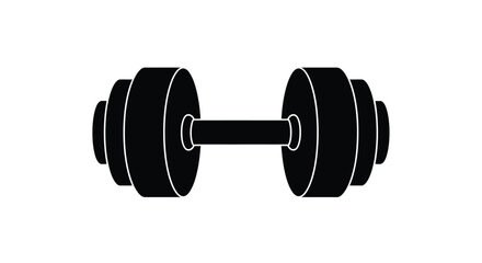 A simple black and white illustration of a standard barbell dumbbell