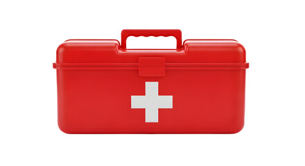 Red first aid kit box with white medical cross emblem for emergency safety and healthcare needs isolated PNG with Transparent Background