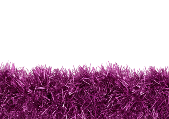 Festive pink tinsel garland for holiday celebration and decoration on transparent background