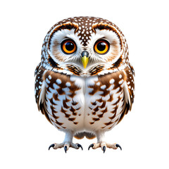 Fototapeta premium Cute spotted owl with bright orange eyes isolated on transparent background