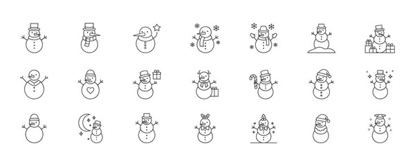 Set of 20 Snowman Line Icons for Festive Design