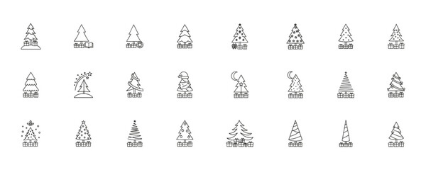 Collection of Minimalist Black and White Christmas Trees Line Drawings