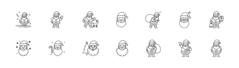 Santa Claus black and white line drawings set