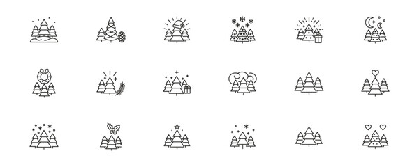 Set of Minimalist Pine Tree Icons in Line Style