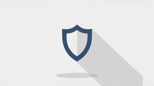 A blue shield icon with a long shadow on a white background, representing security or protection.