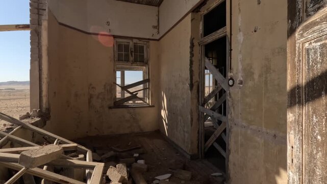 Kolmannskuppe (Kolmanskop) Ghost Town in Namibia with the abandoned buildings, Namib desert, Africa