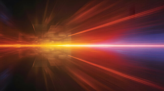 Vibrant horizontal light beam with fiery orange and purple gradients and lens flares
