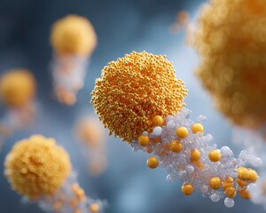 Gold Biosensor 3D Rendering with Conjugate Antibodies, Proteins, Peptides, and Linker Molecules