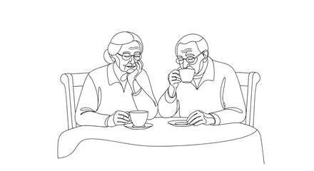 Elderly couple enjoying coffee at home, senior companionship and relaxation
