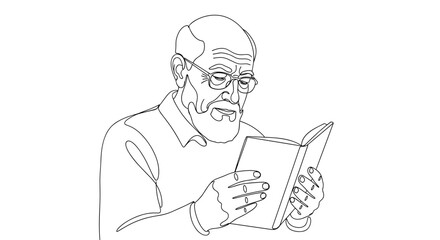 Elderly man reading e-book on tablet device, digital literacy among seniors