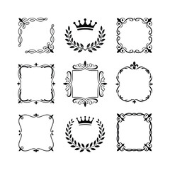 Ornate Frame Borders Vector Illustration Decorative Corner Flourish Laurel Crown