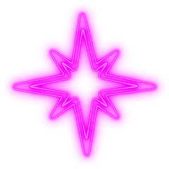 Pink neon eight-point christmas star icon with glowing halo signifying bethlehem light and festive night sky navigation
