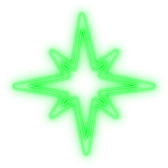 Green neon star of guidance icon in glowing outline representing holiday navigation, hope, and winter night illumination