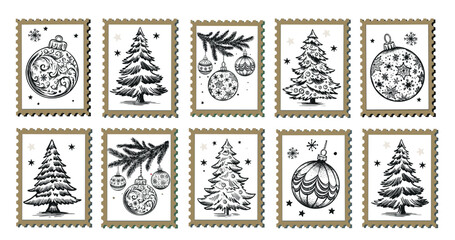 Hand-Drawn Christmas Festive Stamps Collection	
