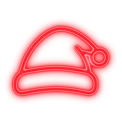Red neon santa hat icon in glowing light style symbolizing christmas spirit, holiday fun, and festive celebration design