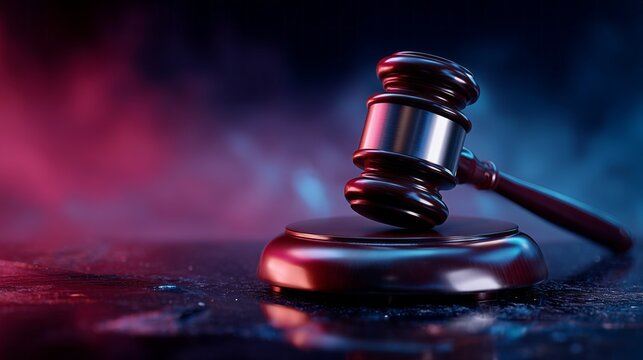 Judge gavel on dark background representing justice, law, authority, legal system, decision making and courtroom power concept