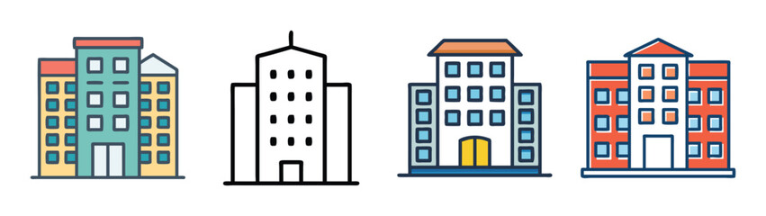 Fototapeta premium Collection of stylized apartment building icons for various design applications