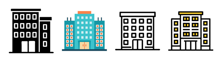 Diverse apartment building icons for urban design and real estate projects