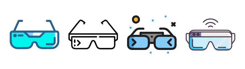 Modern augmented reality glasses icons set for digital experiences